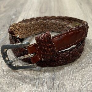 Men’s 36W Trafalgar Genuine Leather Braided Knit Woven Belt Brown